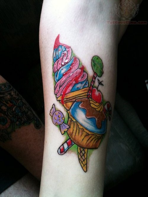 Colored Ice Cream Tattoo On Arm